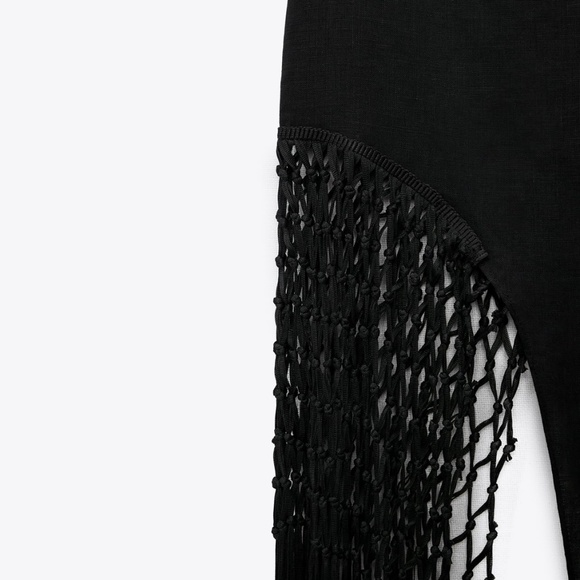 Zara limited edition linen fringe midi skirt you cannot miss - Picture 4 of 4